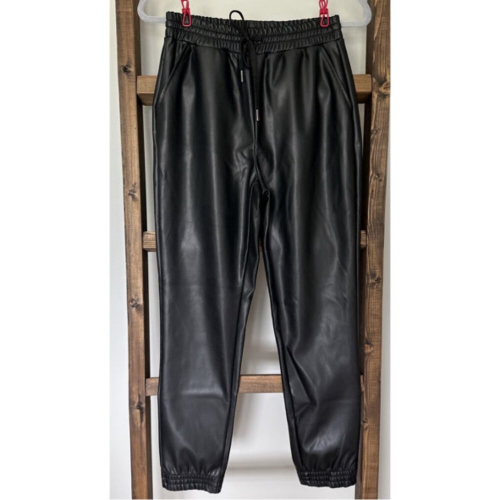 Badgley Mischka Studio Faux Leather Joggers Black Size XS Drawstring